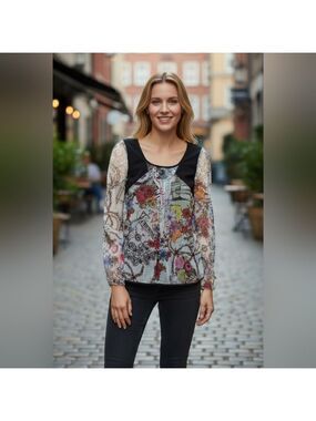 Alberto Makali Multicolor Floral Blouse ,Long Sleeves , Fully Lined, Size Medium